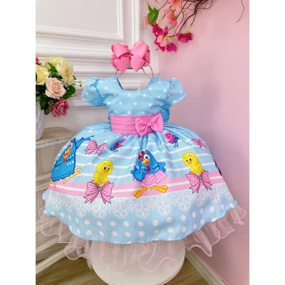 Vestido Infantil Azul da Galinha Pintadinha e Amigos Festas