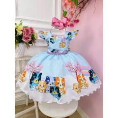 Vestido Infantil Azul Desenho Bluey Disney Festas