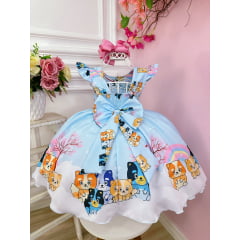 Vestido Infantil Azul Desenho Bluey Disney Festas