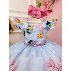 Vestido Infantil Azul Desenho Bluey Disney Festas