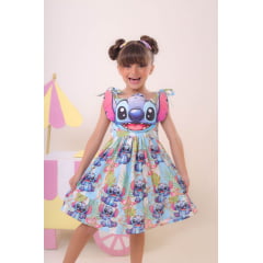Vestido Infantil Azul Lilo e Stitch Luxo Festas