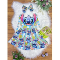 Vestido Infantil Azul Lilo e Stitch Luxo Festas