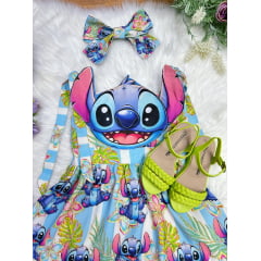 Vestido Infantil Azul Lilo e Stitch Luxo Festas