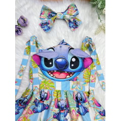 Vestido Infantil Azul Lilo e Stitch Luxo Festas