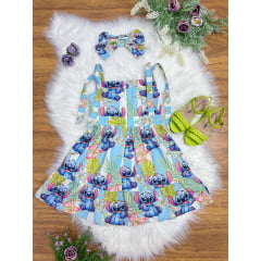 Vestido Infantil Azul Lilo e Stitch Luxo Festas