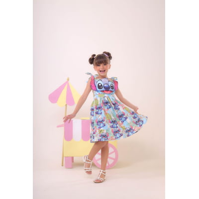 Vestido Infantil Azul Lilo e Stitch Luxo Festas