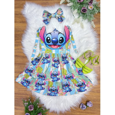 Vestido Infantil Azul Lilo e Stitch Luxo Festas