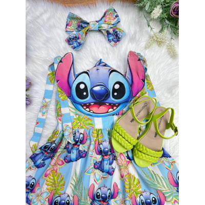 Vestido Infantil Azul Lilo e Stitch Luxo Festas