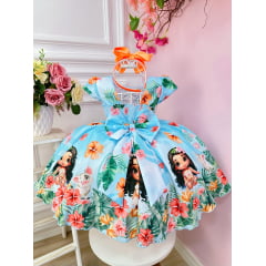 Vestido Infantil Azul Moana Doll Florido Luxo Festas