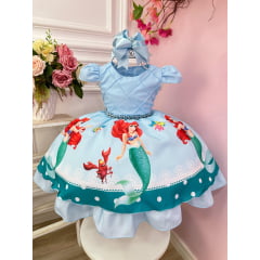 Vestido Infantil Azul Princesa Sereia Ariel Festas