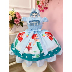 Vestido Infantil Azul Princesa Sereia Ariel Festas