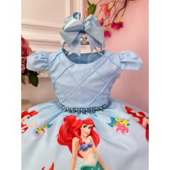 Vestido Infantil Azul Princesa Sereia Ariel Festas