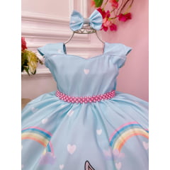 Vestido Infantil Baby Looney Tunes Azul Claro C/ Laço Festas