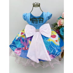 Vestido Infantil Baby Shark Azul Luxo Princesas Festa