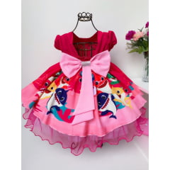 Vestido Infantil Baby Shark Pink Laço Rosa Luxo Princesas