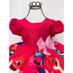 Vestido Infantil Baby Shark Pink Laço Rosa Luxo Princesas