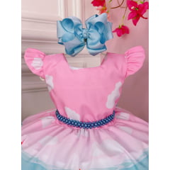 Vestido Infantil Baby Shark Rosa C/ Cinto de Pérolas Luxo