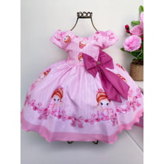 Vestido Infantil Bailarina Rosa Flores e Laços