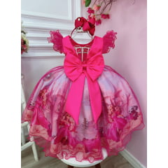 Vestido infantil Barbie no Castelo Pink Glitter Cinto Strass