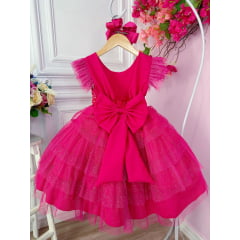 Vestido infantil Barbie Pink Babados Glitter Brilho luxo