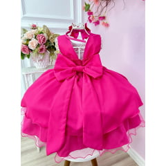 Vestido Infantil Barbie Pink Busto Paetê e Broche de Lacinho