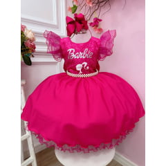Vestido Infantil Barbie Pink Com Cinto de Pérolas