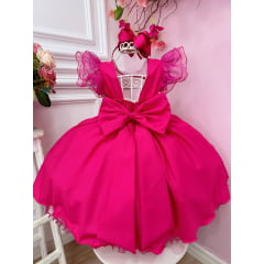 Vestido Infantil Barbie Pink Com Cinto de Pérolas