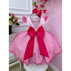 Vestido infantil Rosa Babados Glitter Brilho luxo