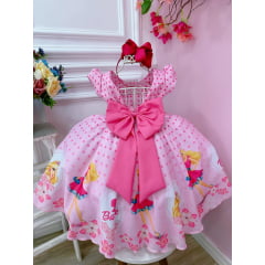 Vestido infantil Barbie Rosa C/ Cinto de Pérolas e Strass
