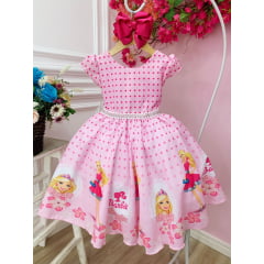 Vestido infantil Rosa C/ Cinto de Pérolas e Strass