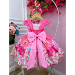 Vestido Infantil Barbie Rosa Chiclete Com Cinto de Pérolas