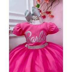 Vestido Infantil Barbie Rosa Chiclete Com Cinto de Strass