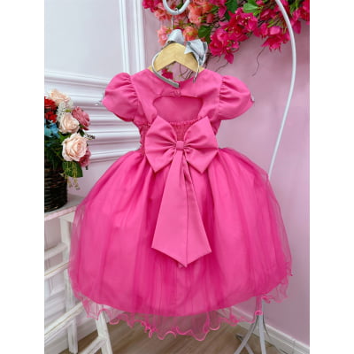 Vestido Infantil Barbie Rosa Chiclete Com Cinto de Strass