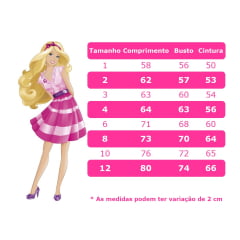 Vestido Infantil Barbie Rosa e Pink Peito C/ Strass Pérolas