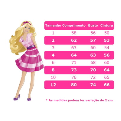 Vestido Infantil Barbie Rosa e Pink Peito C/ Strass Pérolas