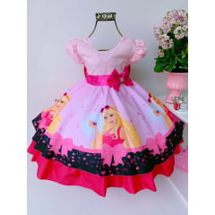 Vestido Infantil Barbie Rosa Luxo Laço Festas