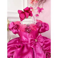 Vestido Infantil Pink Aplique Flor Princesas