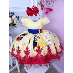 Vestido Infantil Amarelo Broche Flor Princesa