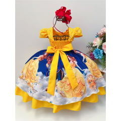 Vestido Infantil Bela e a Fera Amarelo C/ Renda Princesas