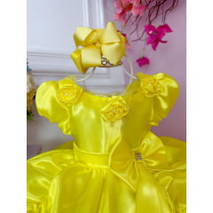 Vestido Infantil Bela e a Fera C/ Aplique Flores Princesas