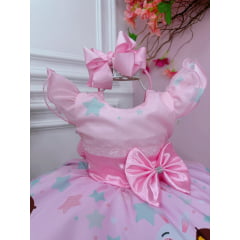 Vestido Infantil Rosa C/ Broche de Lacinho Luxo