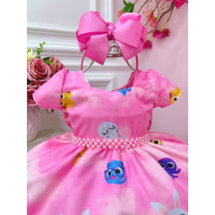 Vestido Infantil Bolofofos Rosa C/ Cinto de Pérolas Festas