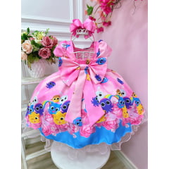Vestido Infantil Bolofofos Rosa C/ Cinto de Pérolas Festas