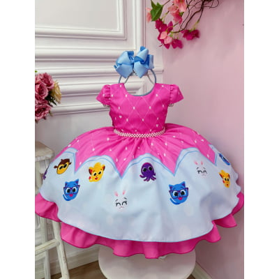 Vestido Infantil Bolofofos Rosa Colorido Festas Luxo Pérolas Vestido Infantil Bolofofos Rosa Colorido Festas Luxo Pérolas