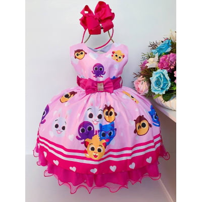 Vestido Infantil Bolofofos Rosa e Pink Luxo Festas