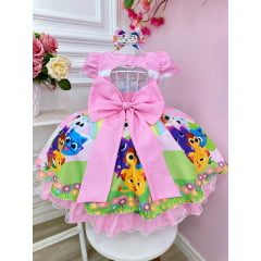 Vestido Infantil Bolofofos Rosa Festas Luxo Com Laço