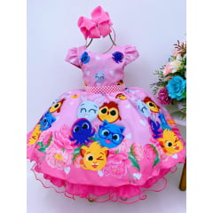 Vestido Infantil Bolofofos Rosa Flores Cinto Pérolas Luxo