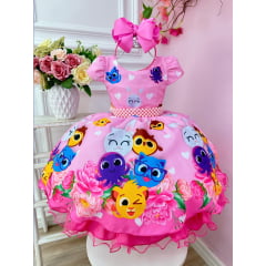 Vestido Infantil Rosa Flores Cinto Pérolas Luxo Coração