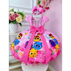 Vestido Infantil Rosa Flores Cinto Pérolas Luxo Coração