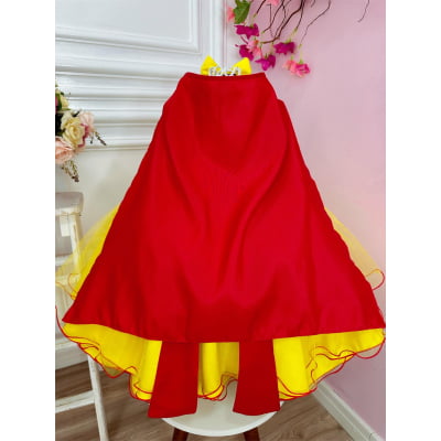 Vestido Infantil Branca de Neve Amarela C/ Capa e Laço